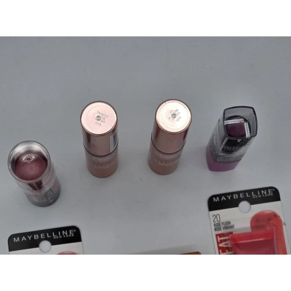 9 Lot Assorted Lipstick Blush Foundation Make-Up Products Mixed Brands-Some Open